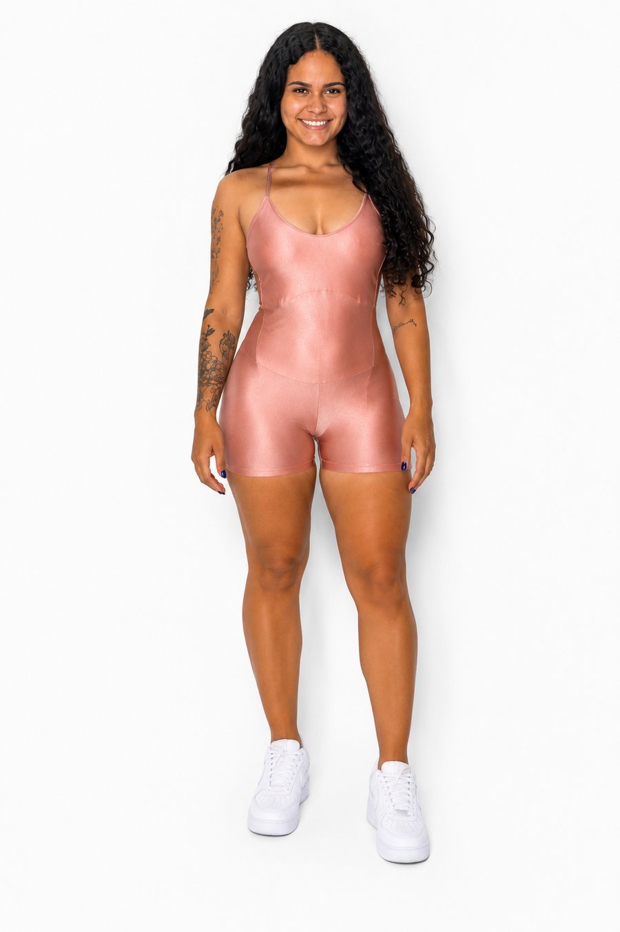 Macacão Rosé Metalizado Legging Empina Bumbum
