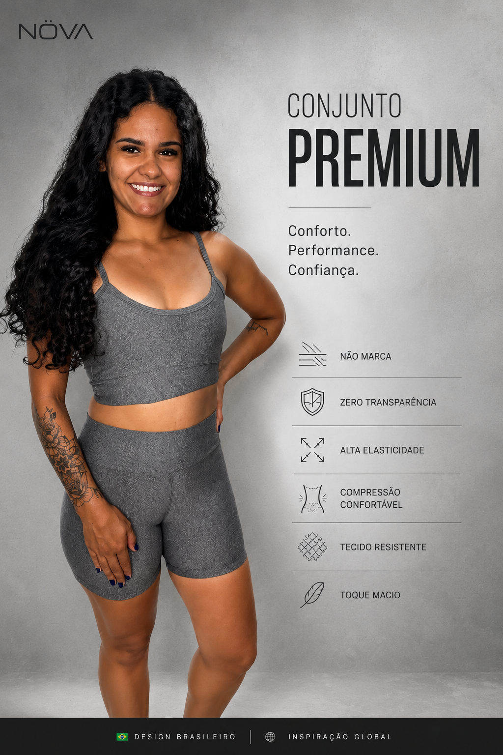 Conjunto Cinza Mescla Leggging